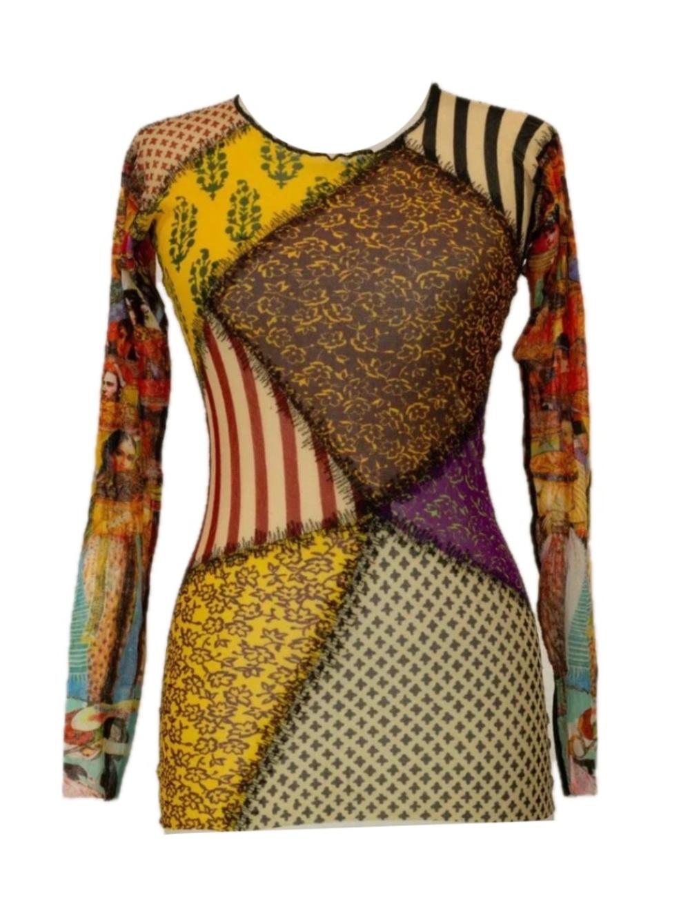 Auth. Jean Paul Gaultier Soleil Patchwork Mesh Top Size: M